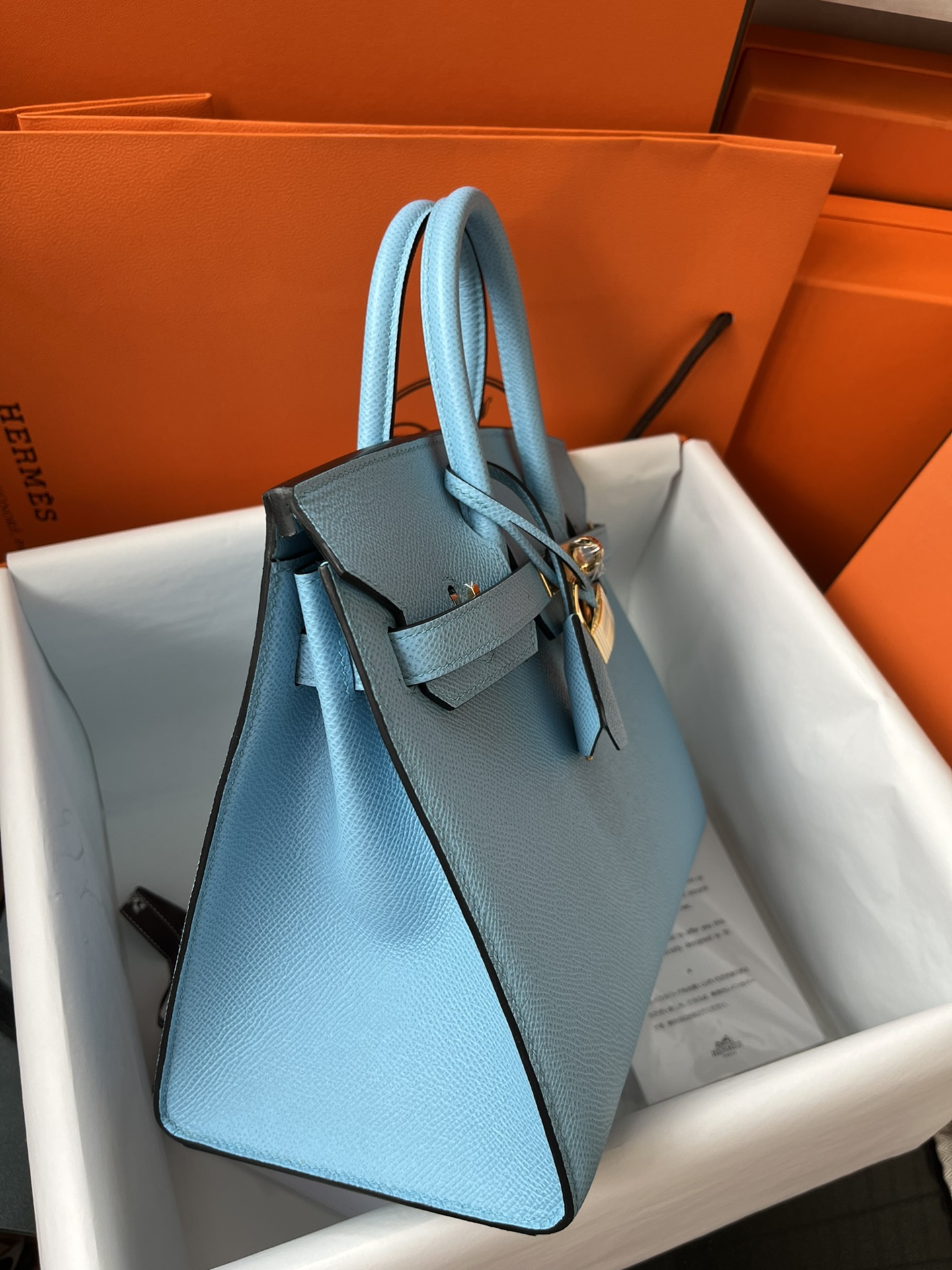 에르메스 버킨백25 라이트블루 금장 앱송